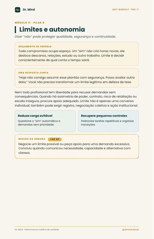Página real do Anti-Burnout sobre limites e autonomia