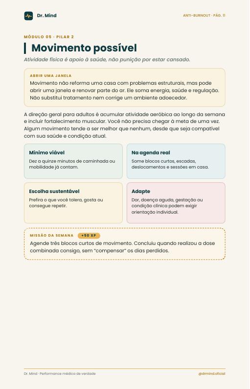 Página real do Anti-Burnout sobre movimento possível
