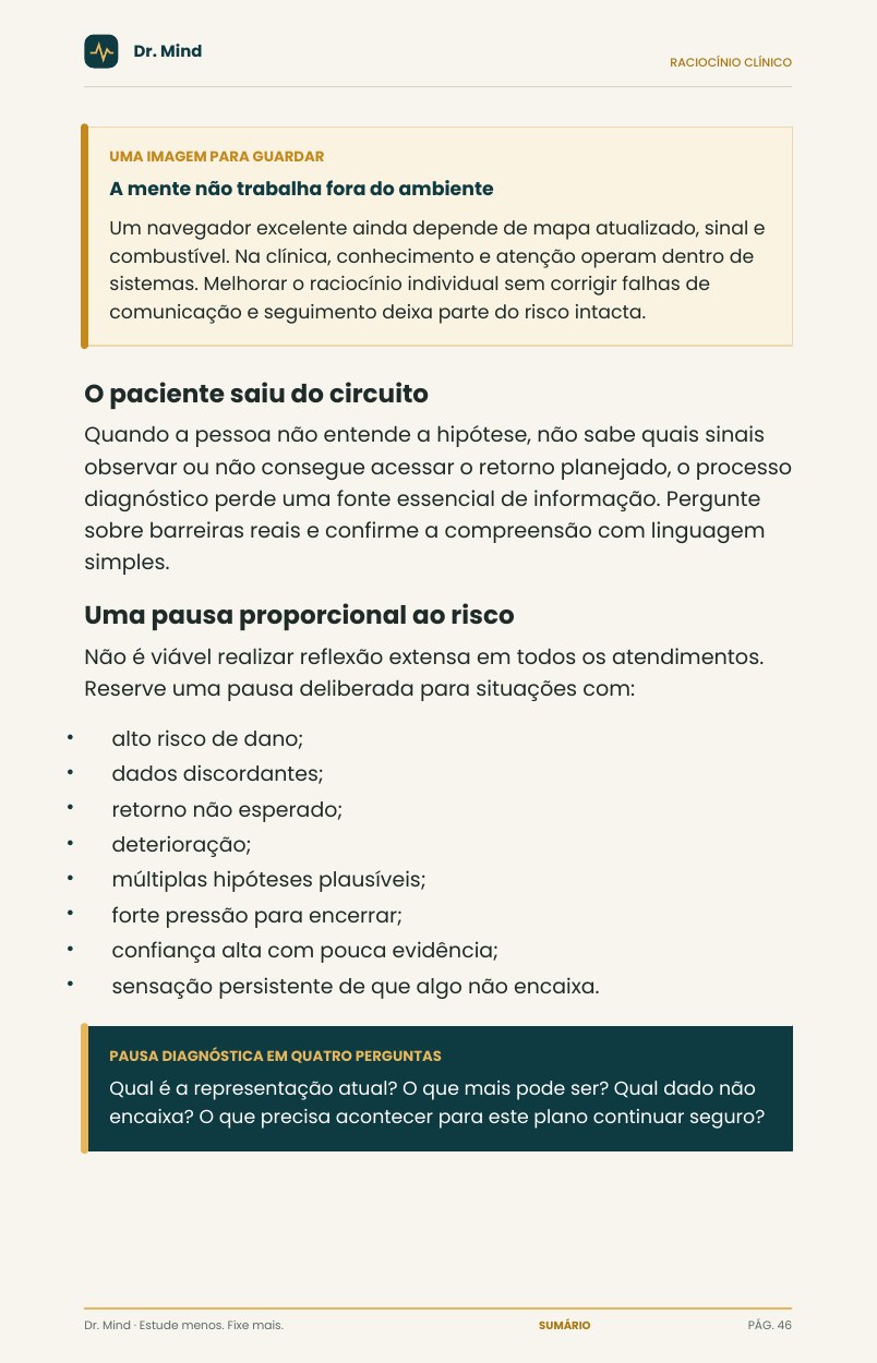Página 46 do ebook: pausa proporcional ao risco e quatro perguntas para rever o raciocínio.